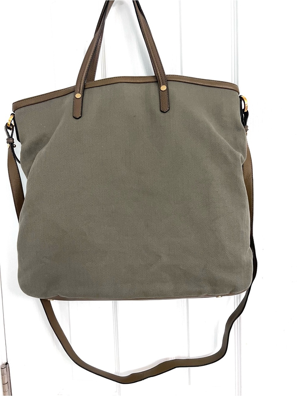 Bulgari Collezione Canvas and Leather Olive Green Tote - Picture 12 of 14